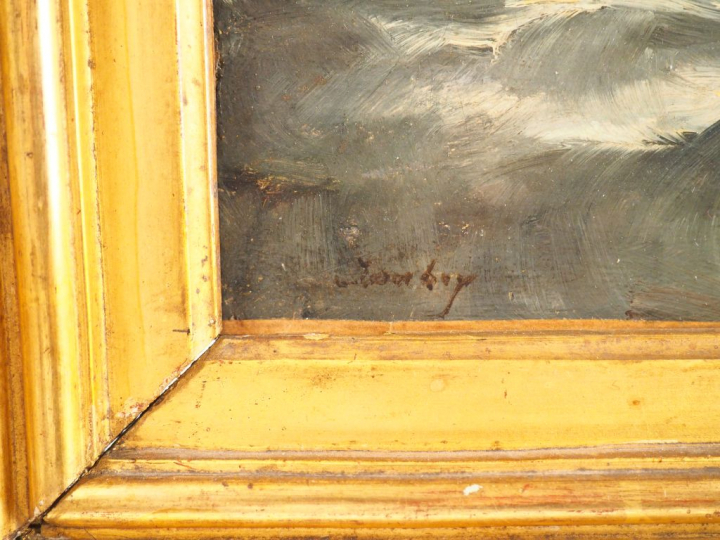 E . ISABEY (attribué à). "côte rocheuse sous l'orage". Huile sur toile