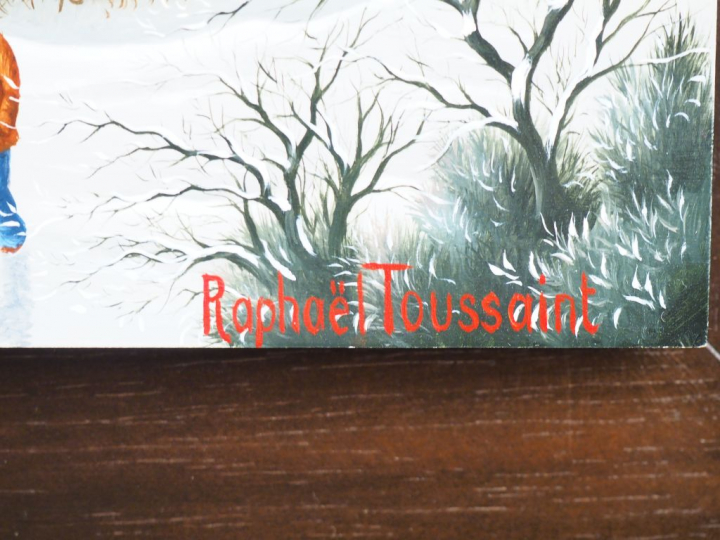 Raphaël TOUSSAINT. "Paysage d'hiver" Huile sur panneau, signée en bas 