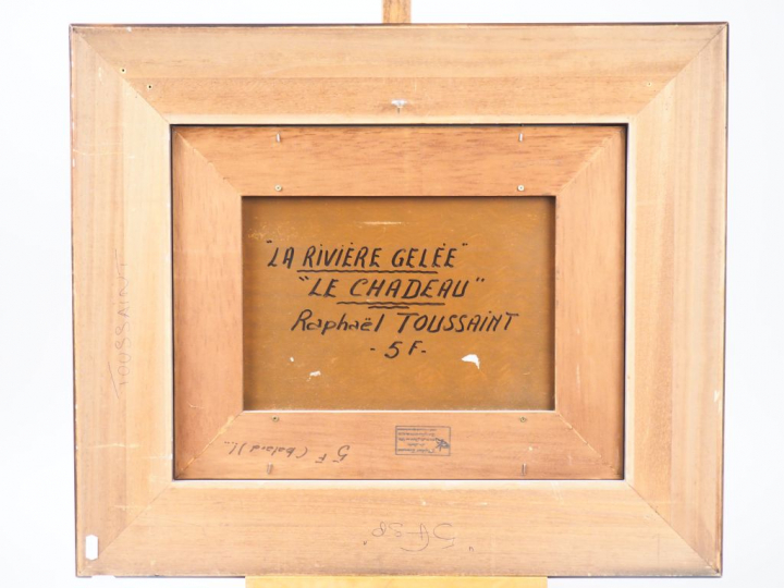 Raphaël TOUSSAINT. "Paysage d'hiver" Huile sur panneau, signée en bas 