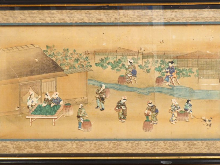 Japon, vers 1900,  Une tenture sur soie contrecollée sur papier à déco