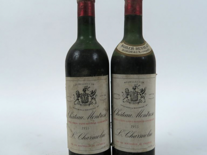 2 BOUTEILLES CHÂTEAU MONTROSE GC ST ESTEPHE - 1955 - 1 MEP/1 BEP/ETLA/