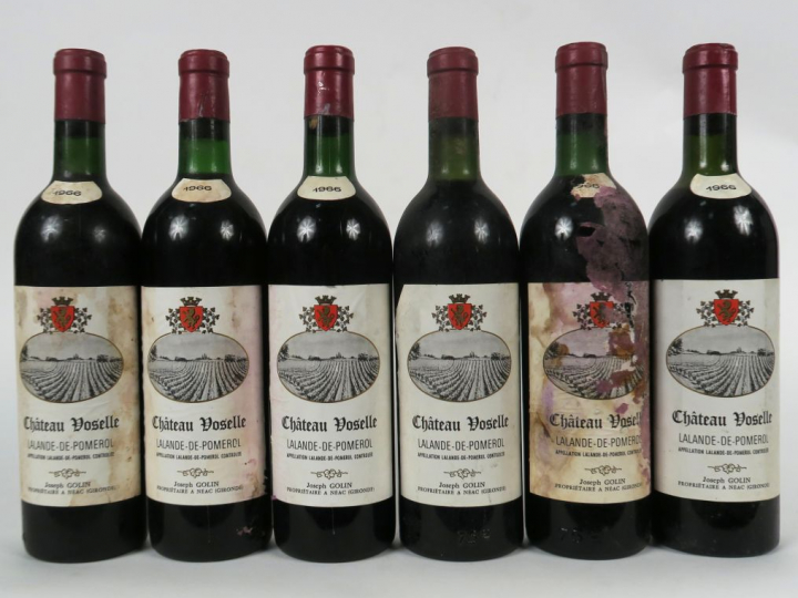 6 BOUTEILLES CHÂTEAU VOSELLE LALANDE DE POMEROL - 1966 - 3 BG/1 HEP/ES