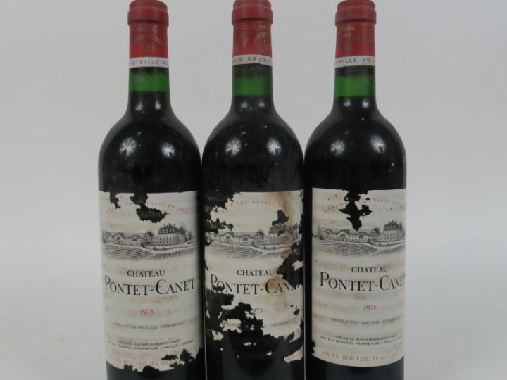 3 BOUTEILLES CHÂTEAU PONTET CANET GCC PAUILLAC - 1975 - 1 EA/2 ETLA