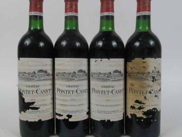 4 BOUTEILLES CHÂTEAU PONTET CANET GCC PAUILLAC - 1975 - 1 BG/1 LB/EA