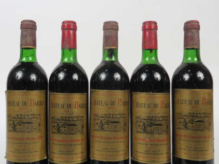 5 BOUTEILLES CHÂTEAU DU BARRY SAINT EMILION GC - 1975 - 3 BG/2 LB