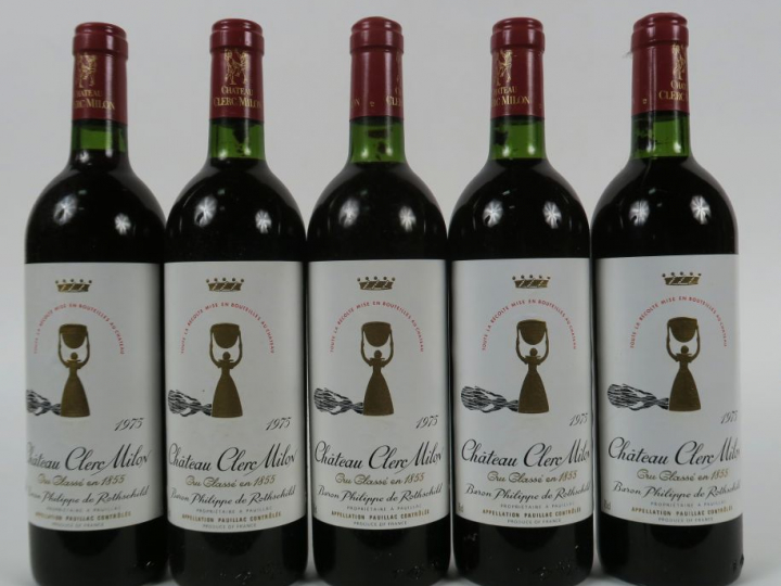 5 BOUTEILLES CHÂTEAU CLERC MILON GCC PAUILLAC - 1975 - 4 BG