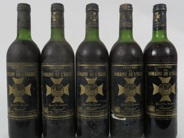 5 BOUTEILLES CHÂTEAU DU DOMAINE DE L'EGLISE POMEROL - 1980 - 3 LB/2 HE
