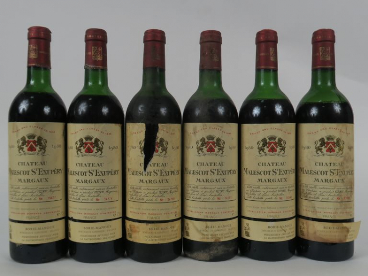 6 BOUTEILLES CHÂTEAU MALESCOT ST EXUPERY GCC MARGAUX - 1980 - 2 HEP/3 