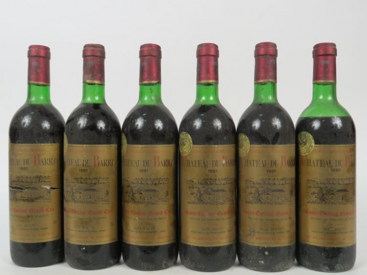 6 BOUTEILLES CHÂTEAU DU BARRY SAINT EMILION GC 1981 - 5 LB/1 BEP/1 ETA