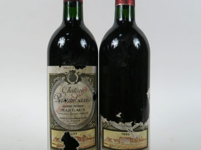 2 BOUTEILLES CHÂTEAU RAUZAN GASSIES MARGAUX - 1993 - 1 EA/1 ETA/1 ELS