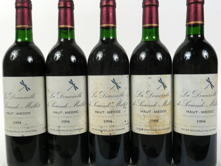 5 BOUTEILLES LA DEMOISELLE DE SOCIANDO MALLET - 1994 - 1 BG/1 LB/ELT