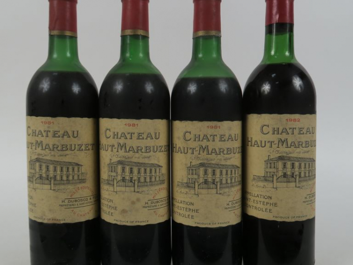 4 BOUTEILLES : 3 CHÂTEAU HAUT MARBUZET SAINT ESTEPHE 1981 2 MEP/1 BEP/