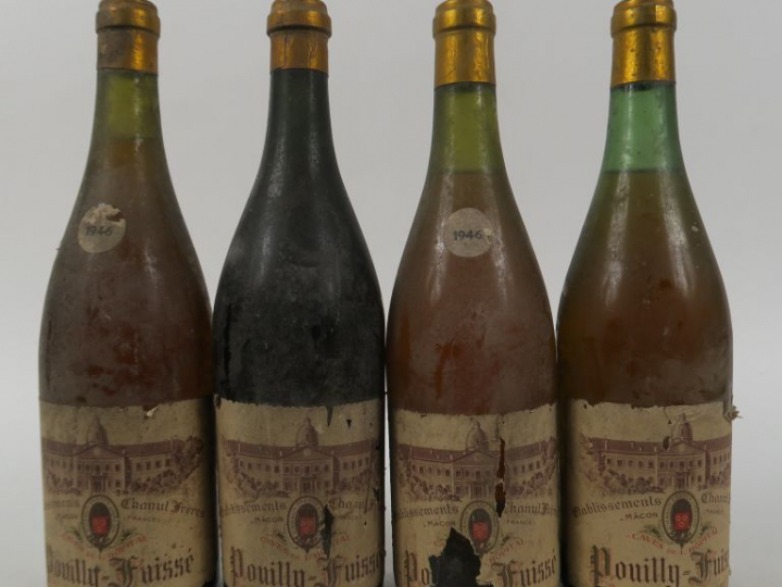 4 BOUTEILLES POUILLY FUISSE CHANUT FRERES - 1946 - 2 PRESUMEES - 3 CM/