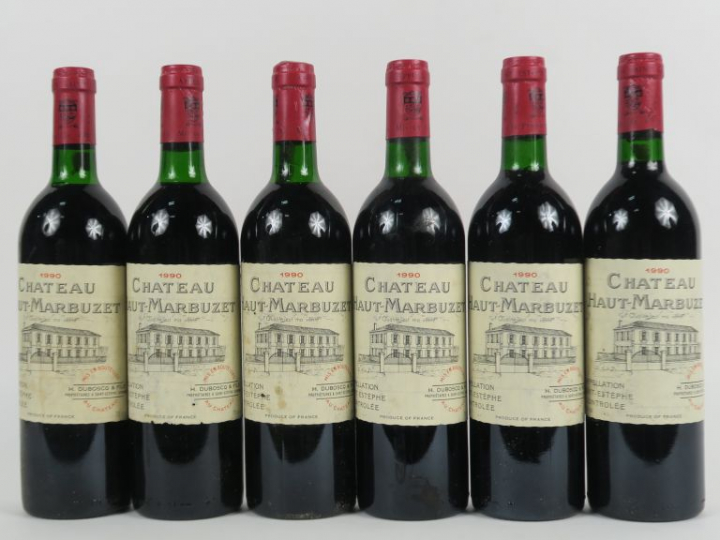 6 BOUTEILLES CHÂTEAU HAUT MARBUZET ST ESTEPHE - 1990 - 3 BG/3 LB