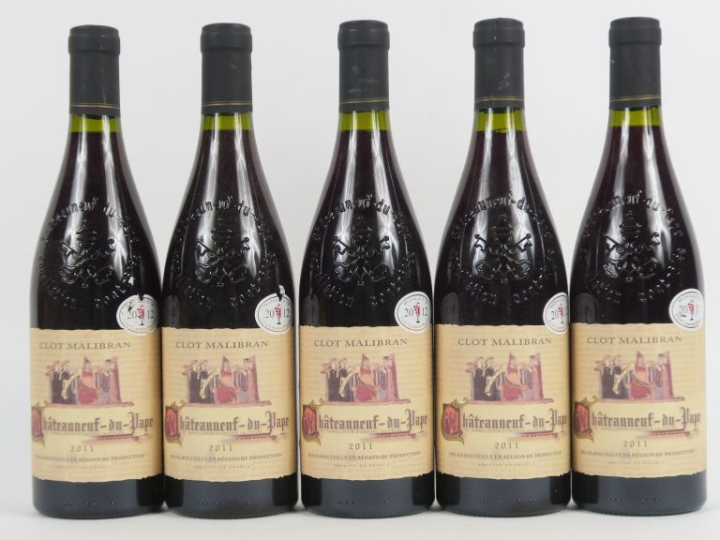 5 BOUTEILLES CHÂTEAUNEUF DU PAPE CLOT MALIBRAN - 2011