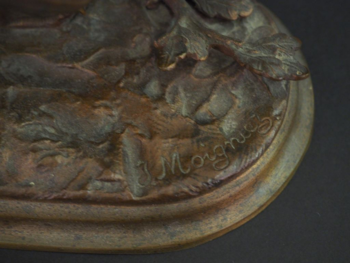 MOIGNIEZ. "la perdrix" Sculpture en bronze à patine médaille Signée H.