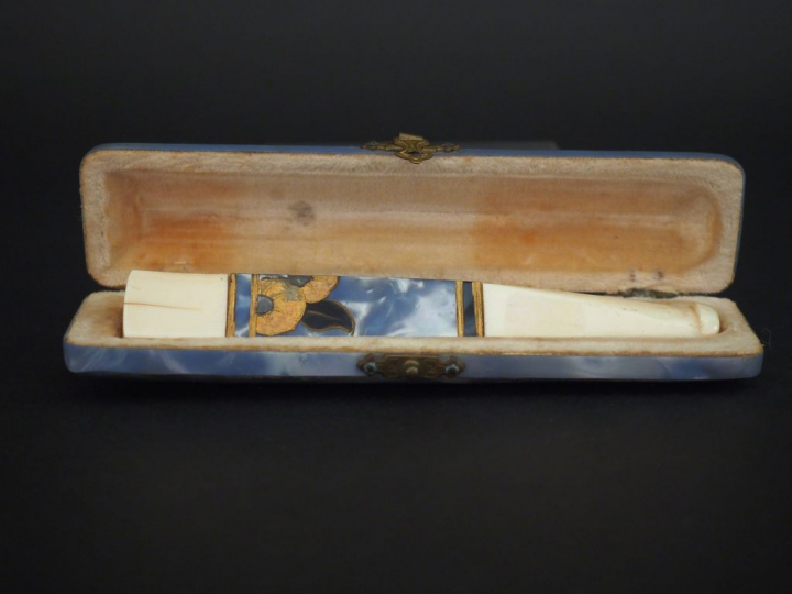 Fume-cigarettes Art Déco dans son écrin imitant la nacre teintée et pe