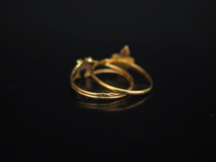 Ensemble comprenant :  - une bague en or jaune, à décor de fleur de ly