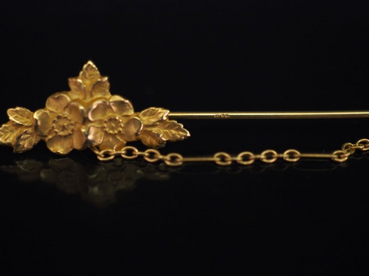 Ensemble comprenant :  - une épingle à cravate en or jaune, à décor de