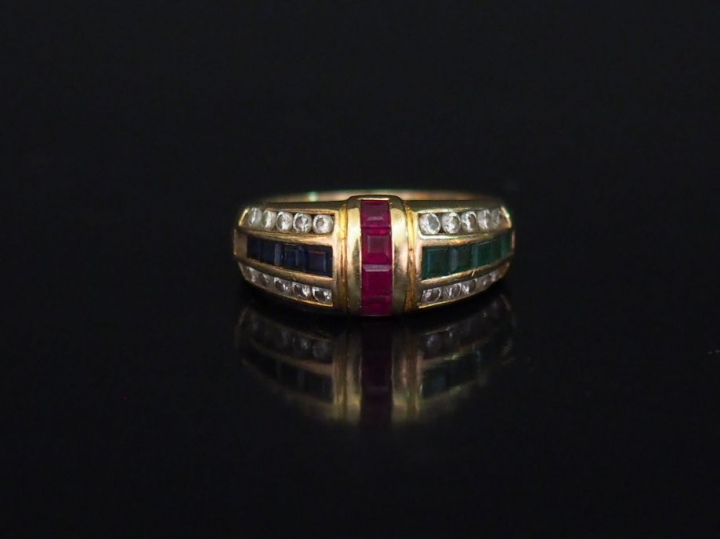 Bague jonc de style Art déco en or jaune 14k, sertie de petits diamant