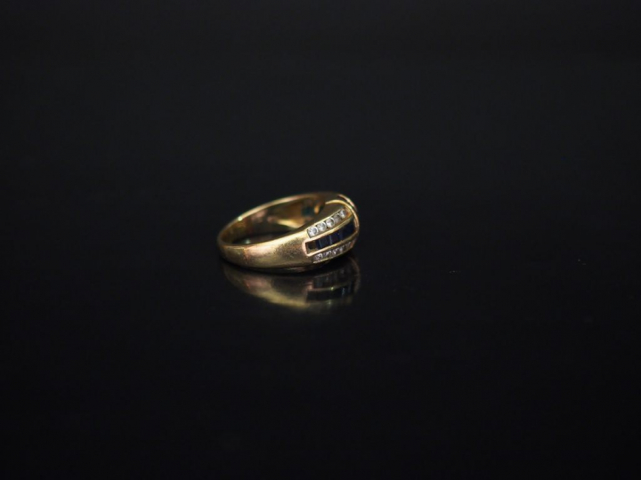 Bague jonc de style Art déco en or jaune 14k, sertie de petits diamant