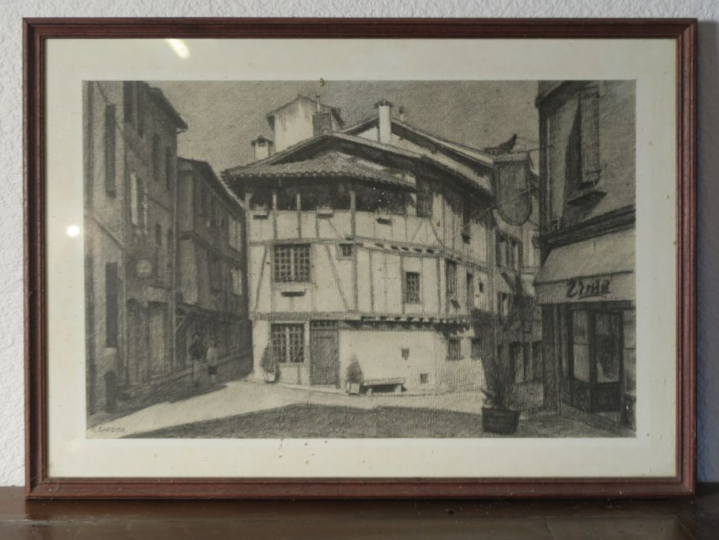 Ecole française Xxème. Technique mixte "composition abstraite". Encadr