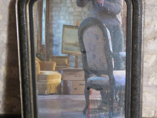 Miroir XIXème en bois laqué noir à décor feuillagé. Dim. 100 x 68 cm.