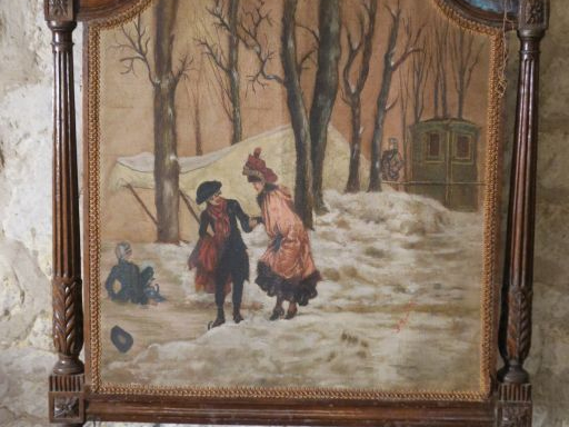 Ecran de cheminée ornée d'une huile sur toile signée Marx, "ballade d'