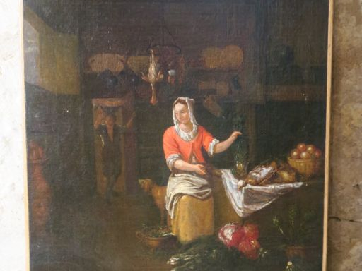 Ecole française du nord XIXème.  "la cuisinière et le gibier". Huile s