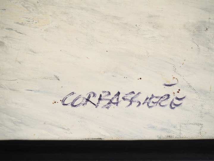 Yves CORBASSIERE. "composition". Huile sur toile signée en bas à droit