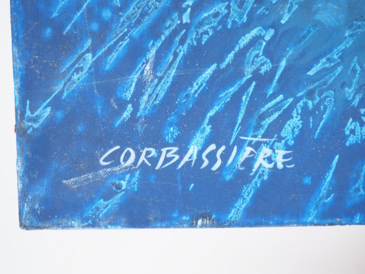 Yves CORBASSIERE. "composition". Huile sur toile signée en bas à gauch