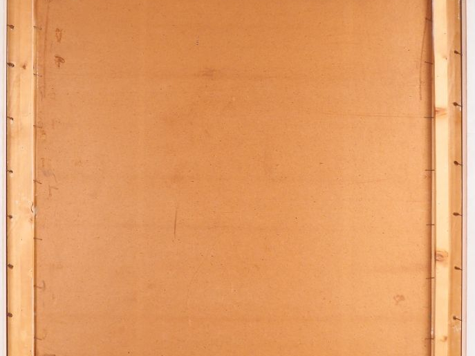 M. COURANO.  "Couple dans un paysage abstrait" . Huile sur carton, sig