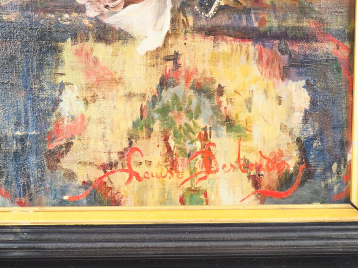 Louis DESBORDES.  "nature morte au bouquet de fleurs". Huile sur toile