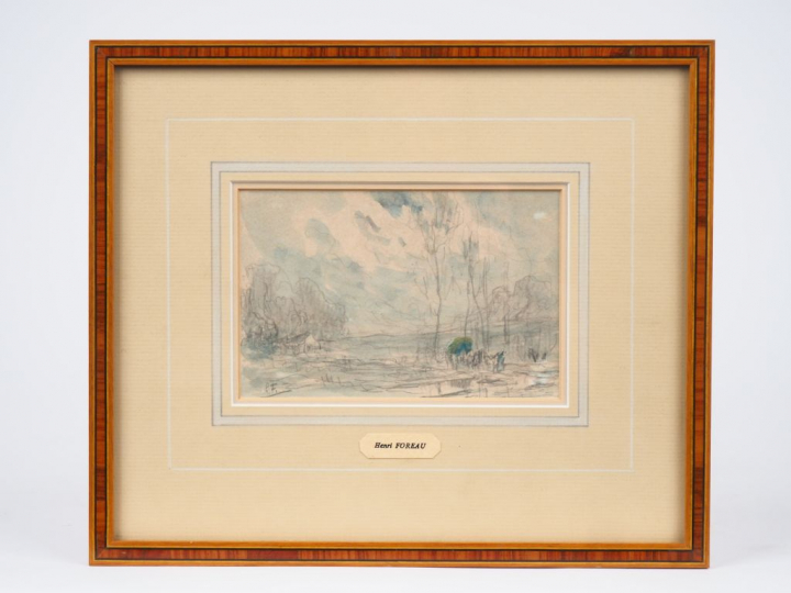 Henri FOREAU. "Paysage". Dessin, monogrammé en bas à gauche. Dim. 10 x
