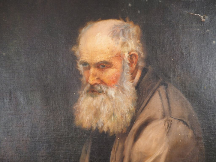 HARISSON. "portrait de vieillard" Grande huile sur toile, signée en ha