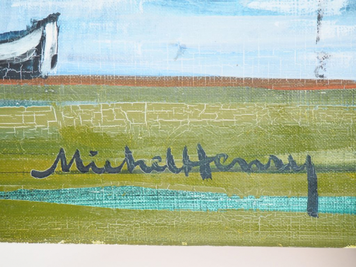Michel HENRY. "Soucis d'or sur la mer". Huile sur toile, signée en bas