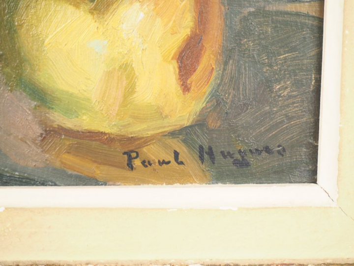 Paul Jean HUGUES. "Le bouquet de dahlias". Huile sur carton, signée en