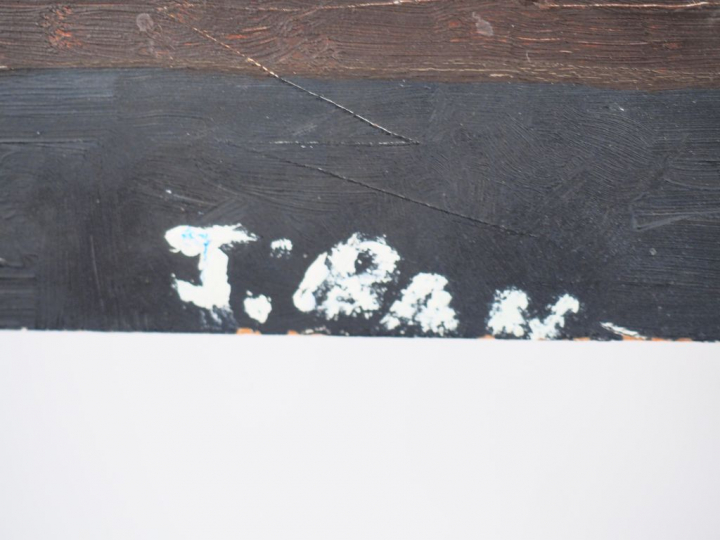 Robert JIRAN. "paysage cubiste" Huile sur carton, signée en bas à gauc