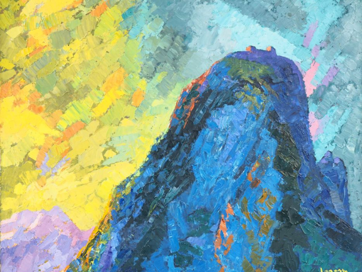 René Gaston LAGORRE. " Montségur". Huile sur toile, signée et datée "6