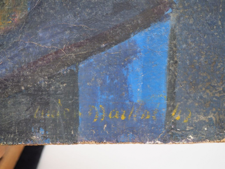 Lucien MAILLOL.  "Bouquet de fleurs dans un vase en faïence" Huile sur