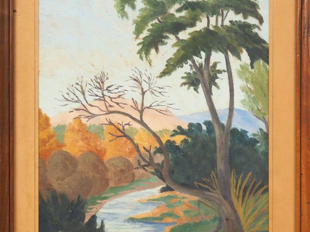 Gaspard MAILLOL. "Paysage à la rivière" Gouache, signée en bas à droit