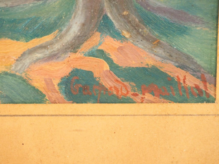 Gaspard MAILLOL. "Paysage à la rivière" Gouache, signée en bas à droit