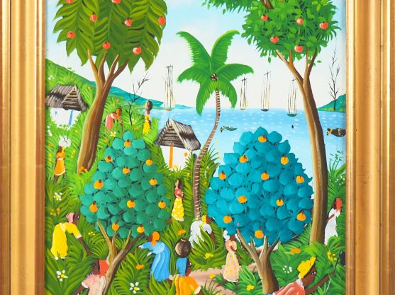 MICHELET. Ecole haitienne  "l'orangeraie"  Huile sur toile signée en b