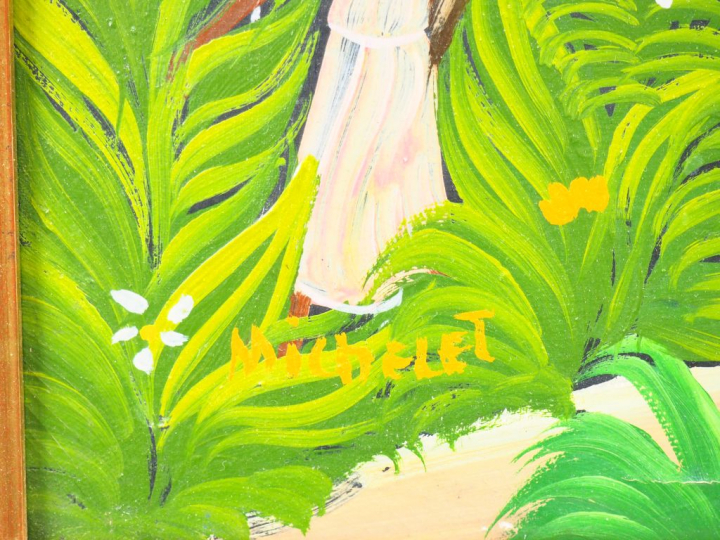 MICHELET. Ecole haitienne  "l'orangeraie"  Huile sur toile signée en b