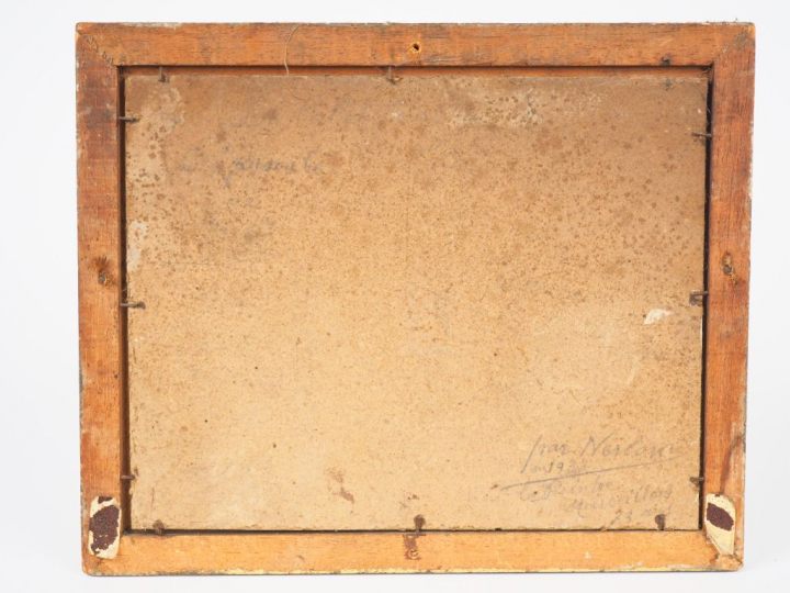 NERLOW. "Bord de mer au coucher de soleil" Huile sur carton, signée en