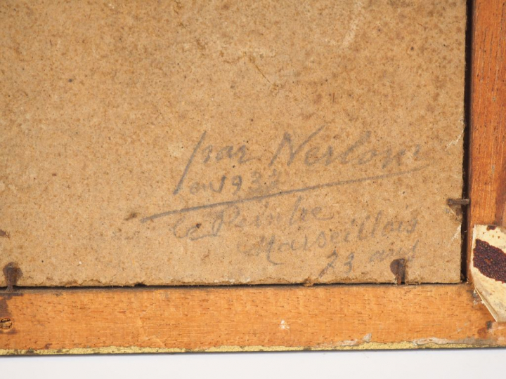 NERLOW. "Bord de mer au coucher de soleil" Huile sur carton, signée en