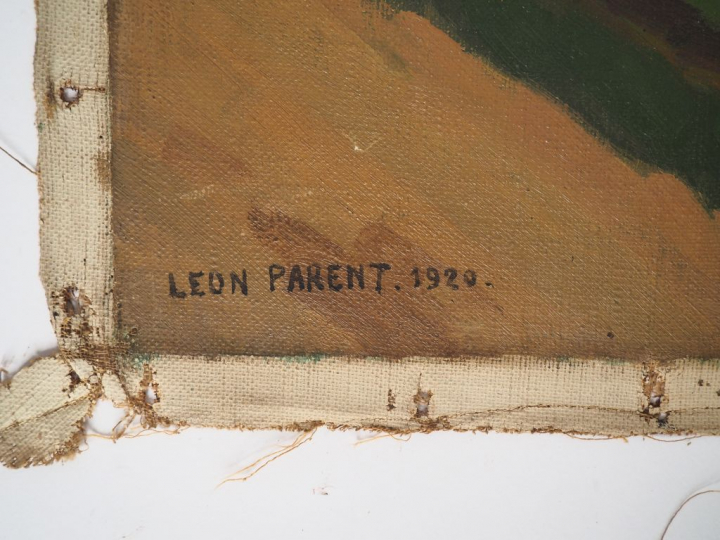 Léon PARENT. "péniches" Huile sur toile, signée en bas à gauche et dat
