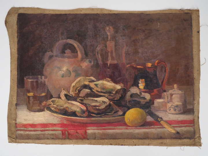 Léon PARENT. "nature morte aux huitres" Huile sur toile, signée en hau