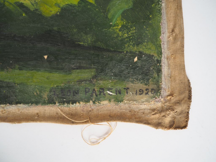 Léon PARENT. "paysage lacustre" Huile sur toile, signée en bas à droit