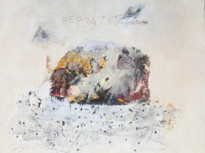 Robert SANYAS. "Hephaïstos" Huile sur toile, signée en bas à gauche et